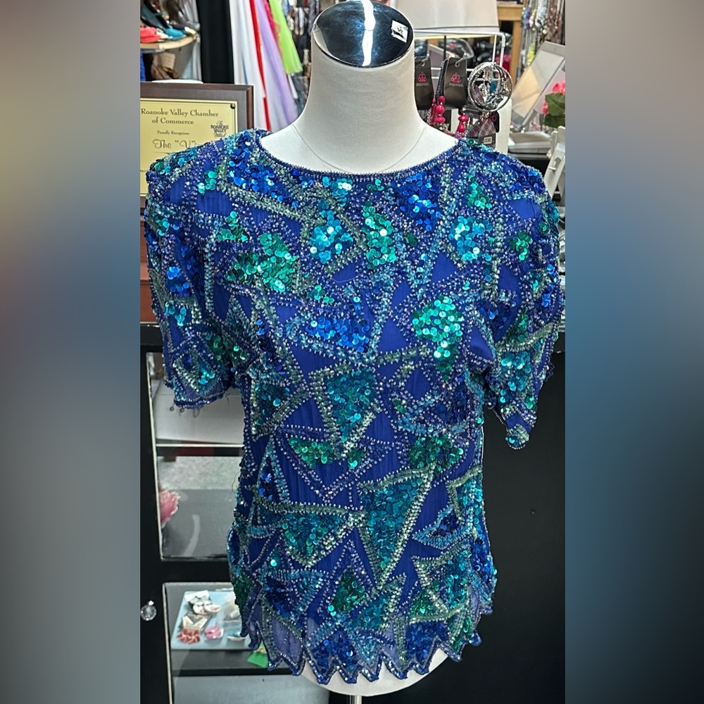Styleworks sz Medium purple, blue & green sequin top
